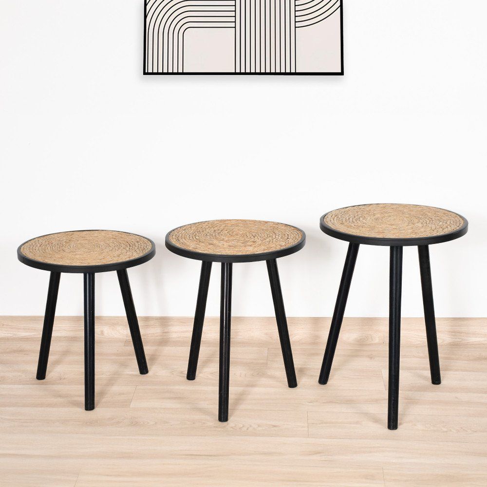 طقم طاولات خشب بوجه قش – عدد 3 قطع